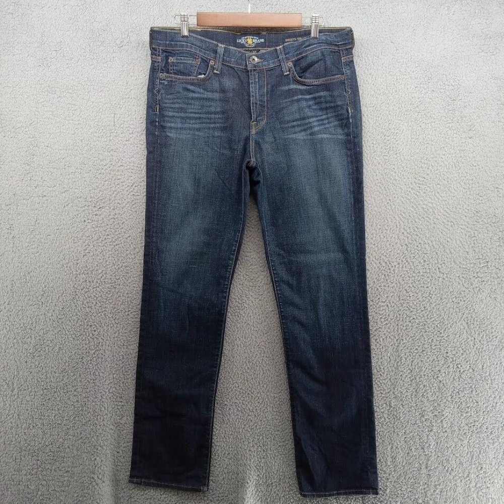 Lucky Brand Jeans Womens 16 Blue Dark Wash Sweet n Straight Paisley Pockets USA